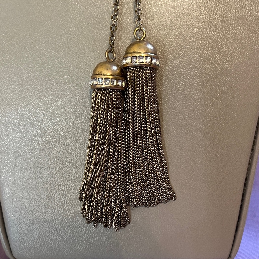 NWT J Crew Gold Tone and Rhinestone Long Tassel Necklace - Picture 5 of 7